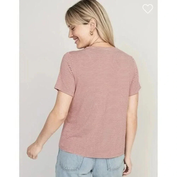 Old Navy Luxe Red & White Stripe V-Neck Short Sleeve T-Shirt M - Picture 2 of 5